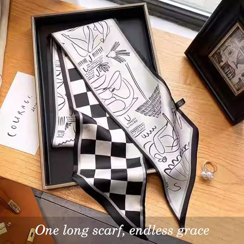 Sumolux Head Hair Scarf for Women Neck Purse Bag Handbags Scarf Like Silk - color: Black White Checkered Pattern