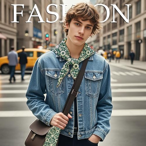 27.16'' Bandanas for Men, Cotton Mens Head Scarf with Flower Pattern Floral Hair Bandana Headband for Daily Casual - color: Green