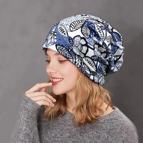 Women's Slouchy Beanie Cap Chemo Headwear Hats Scarf - color: I - Purple Blue