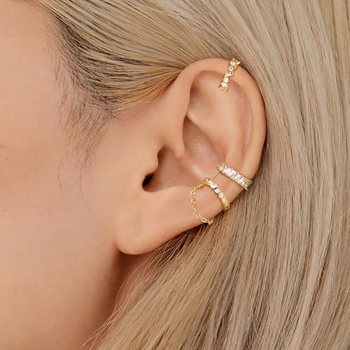 Dochais Ear Cuffs Non-Piercing Earrings for Women Cute Small Clip-On Cartilage Earring 14k Gold Plated Dainty Fake Piercings Earings - style: G2