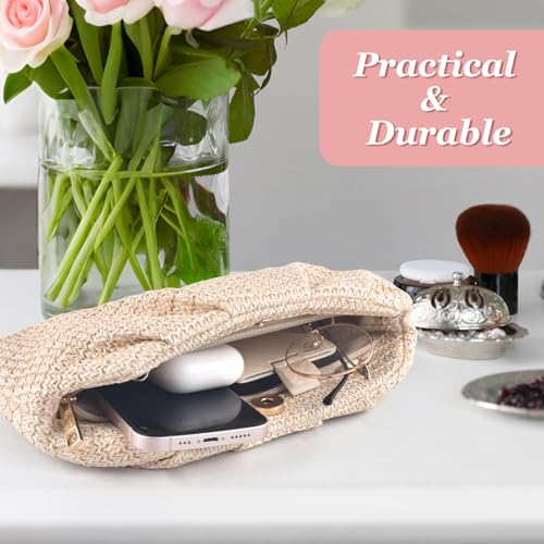 ERKOON Clutch Purse for Women Elegant Pleated Evening Bag Crossbody Shoulder Handbag Envelope Bag with 2 Detachable Chain - color: Beige#1