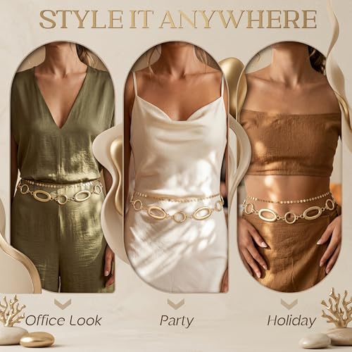Florideco Waist Chain Belt for Women, Layered Belly Chain, Waterproof Boho Pearl Concho Cuban Body Chain, Adjustable Summer Beach Coachella Fashion Jewelry for Jeans Dresses - style: Gold Plated-Disc Chain