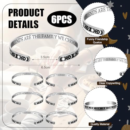 Tondiamo 6 Pack Friendship Bracelets Gifts for Women Engraved Cuff Bracelets Friends Inspirational Stainless Steel Jewelry Friendship Gifts for Birthday Graduation Memorial for Her Mom