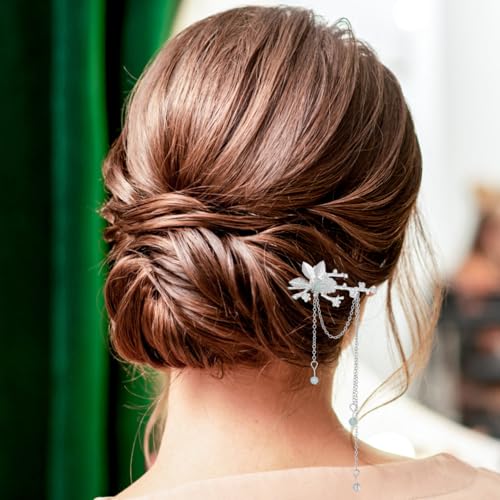 KALLORY Hair Stick for Women Tassel Flower Hairpin Lightweight Retro Hair Fork for Buns Wedding Party Styling Tool