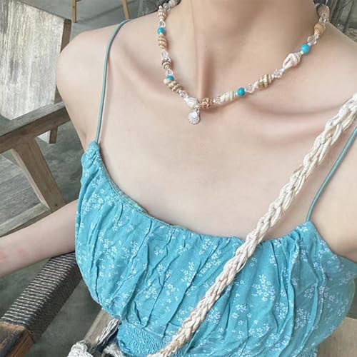 Shell Starfish Necklace for Women Pearl Beach Boho Layered Necklace Charm Accessories Summer Vacation Outfit 2026 - color: H:ocean starfish necklace
