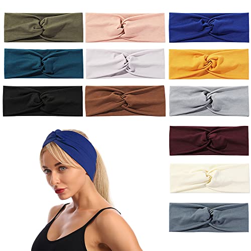 Artilady 12 Pack Boho Headbands for Women - Soft Yoga Elastic Hair Bands for Girls Workout Running Sport Head Wrap Non-slip Breathable (Q) - color: 12pcs Ocean