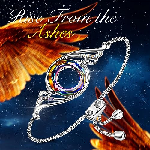 Kate Lynn Rise From the Ashes Phoenix Bracelet Made with Crystals from Austria, Adjustable Slider Bracelet for Women, Packaged with Jewelry Box, Birthday Gift for Women, Symbol of Luck and Renewal - color: Volcano - Sterling Silver