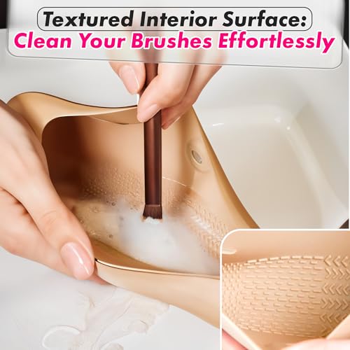 Silicone Makeup Brush Holder Travel – Stylish Silicone Make Up Bag 8.3 in, Travel Makeup Bag for Brushes, Easy-to-Clean Waterproof Case, Fits Purse or Tote, Magnetic Clips, Sturdy Brush Organizer - color: Beige Silicone Makeup Brush Holder
