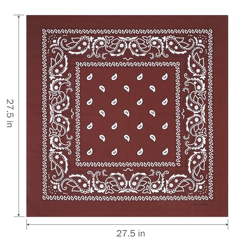 Mochabao 100% Cotton 27" x 27" Large Bandanas for Men & Women, Multi-Purpose Bandana Headbands, Square Head Scarf - color: Red/Black/Navy Blue/Brown