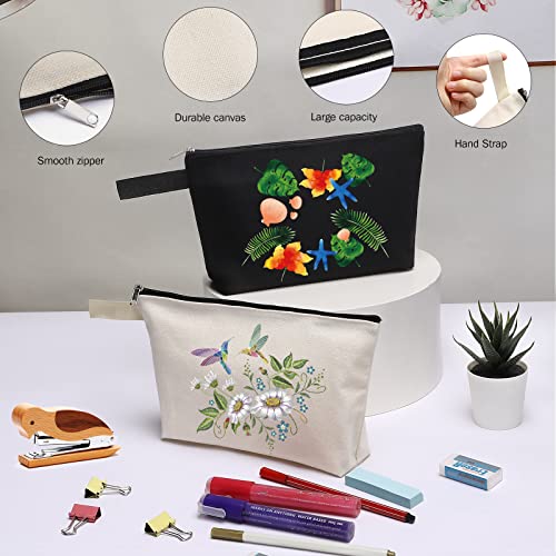 10 Pieces Cotton Canvas Makeup Bag with Bottom, Multi Purpose Cosmetic Bag with Zipper MN-WB07 Wb07 - color: Black, size: L