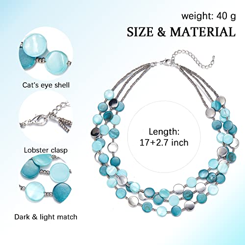 Noessla Layered Beaded Chunky Necklace for Women Boho Two-color Shell Statement Necklace Fashion Collar Costume Jewelry Gifts for Mum - color: Sea green