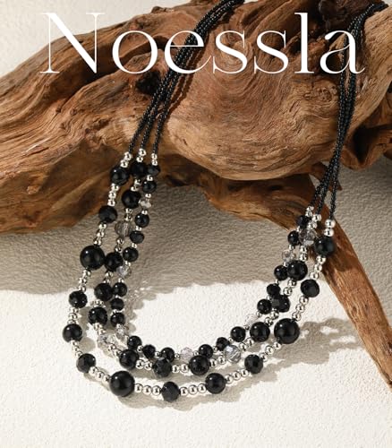 Noessla Beaded Statement Necklaces for Women Layered Chunky Bead Necklace Fashion Costume Jewelry Gifts for Mom - color: Black