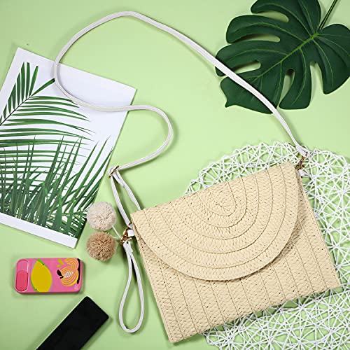 Frienda Straw Purses for Women Straw Clutch Crossbody Bag Summer Beach Shoulder Bag Woven Envelope Wallet Handbags - color: Creamy White