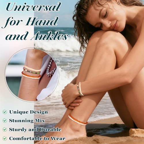 36Pcs Boho Surfer Bracelets Anklets for Women Men Adjustable String Rope Anklets Handmade Beach Colorful Bracelets Anklets Friendship Braided Bracelet Waterproof
