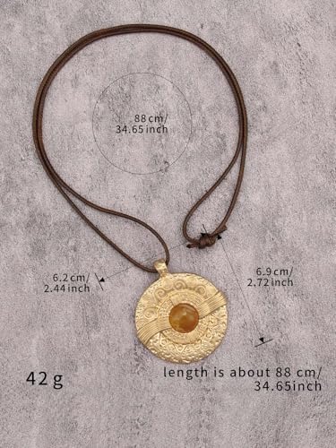 JAOYU Boho Necklace for Women Large Pendant Necklace Boho Long Choker Leather Gold Necklace Vintage Earthy Jewelry Trendy - style: Chunky Boho Pendant Necklace