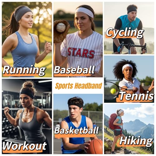 Huachi Headbands for Women Non Slip 16 Pack Elastic Sports Hair Bands for Women, Soft Cotton Cloth Headband for Workout Yoga Fashion Hair Accessories, Black White Gray Trendy Head Bands - color: FASHION NEEDED