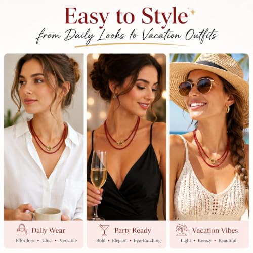Red Beaded Necklace for Women Choker Gold Toggle Clasp Layered Stack Dainty Statement Western Boho Trendy Summer Vacation Necklaces Birthday Jewelry Gifts - color: A1:red beaded necklace