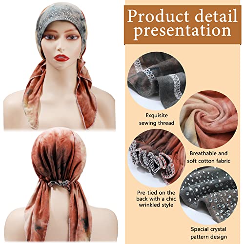 Geyoga 6 Pack Rhinestone Head Scarf for Women, Sequin Pre Tied Head Wraps, Stretchy Turban Cap for Hair Loss & Daily Wear(Tie Dye Style) - style: Tie Dye Style