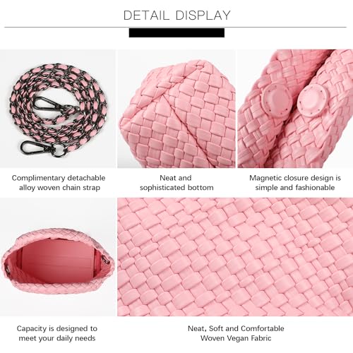 Woven Purses Bag for Women, Vegan Leather Handwoven Bags with Mini Handmade Purse - color: Pink