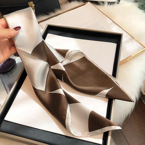 Aufeel Women's 100% Pure Mulberry Silk Small Square Scarf - Neckerchief Women - Silk Headscarf - 21" x 21" - color: Brown Dot