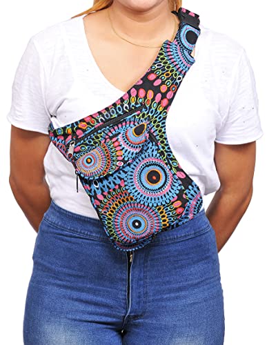 The Collection Royal Handmade Festival Waistpack Boho Hippie Waist Bag Hip Bum Running Belt Fanny Pack Travel Utility Belt (Blk+Blu+Prpl) - color: Blk+Blu+Prpl