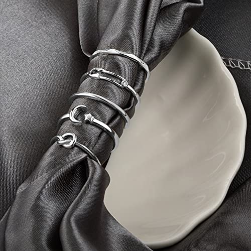 Honsny 12PCS Silver Plated Rings Adjustable Open Rings for Women Cute Gold Plated Stackable Thumb Rings Joint Chain Midi FingerArrow Knot Wave Band Rings Set - color: 12PCS Silver A