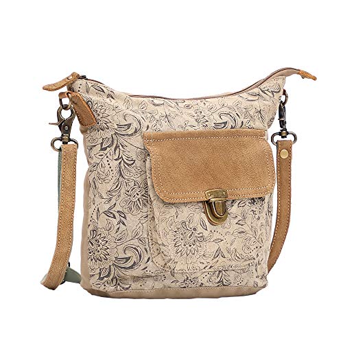 Myra Bag Floral Purses for Women - Genuine Leather and Canvas Floral Purse with Flower Print, Flower Handbags for Women - style: Doyen Shoulder Bag