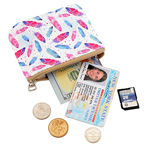 Women and Girls Cute Fashion Coin Purse Wallet Bag Change Pouch Key Holder - color: Colorful Feathers