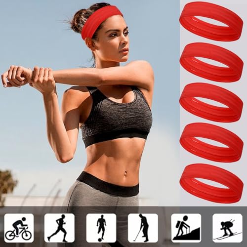 Workout Headbands Non Slip Headband Sport Headbands Sweatbands Elastic Sport Hair Bands for Sports Travel Indoor Fitness Gym - color: red