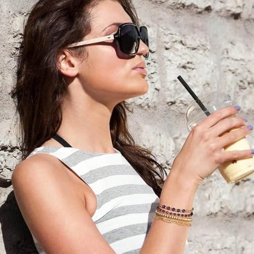 Dainty 14K Gold Crystal Beaded Bracelet Stack for Women,4PCS Cute Ball Purple Gemstones Beads Paperclip Link Stackable Bracelets Set Fashion Festival Birthday Accessories Outfit Jewelry Gift