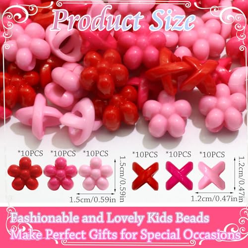 NAISKA 60PCS Pink Hair Beads for Braids Hot Pink Bead Loc Dreadlock Jewelry Multi-style Large Hole Beads Cute Flower Valentine's Day Hair Accessories for Kids Girls - color: Pink & Rose Red & Red