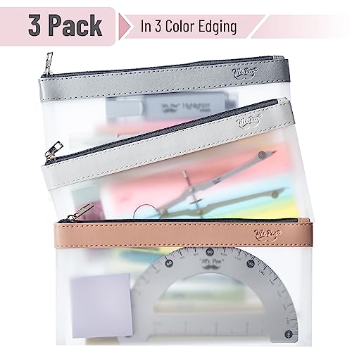 Mr. Pen- Clear Pencil Pouch, 8.50"x4.25", 3 Pack, Durable TPU Material | Medium Water-Resistant Pencil Bags with Smooth Zipper, Multipurpose Clear Pouch for Stationery, School, Office - color: Dusty Rose, size: 3 Pack, Medium