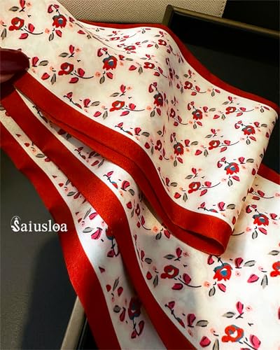 Purse Scarf For Handbags Head Scarves For Women's Hair Bags Scarfs Long Skinny Scarves Fashion Silky - color: A36-small Red Flowers