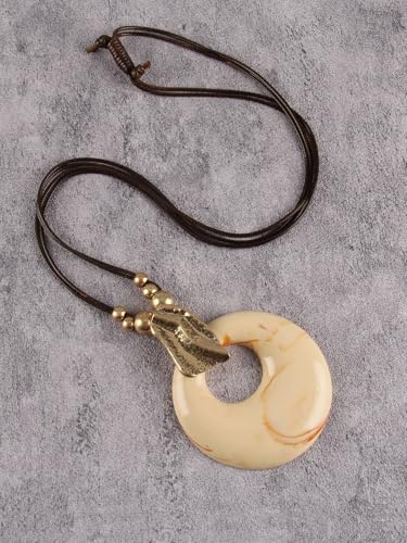 GelConnie Long Necklaces for Women Boho Large Pendant Necklace Casual Bohemian Brown Leather Choker Sweater Circle Statement Stone Necklace - style: Gold White Turquoise Necklace