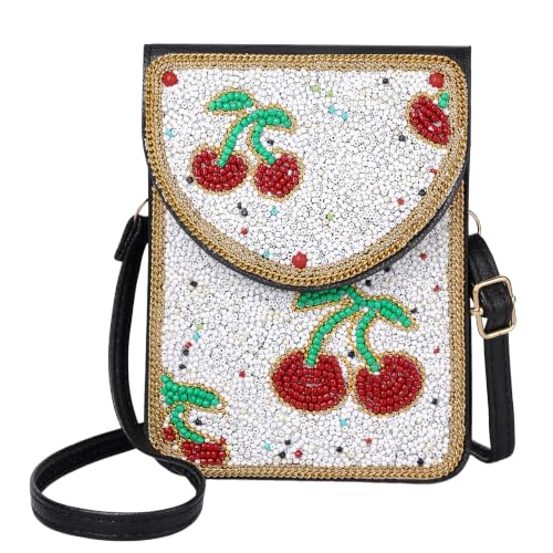 Small Crossbody Bags for Women Designer Cell Phone Bag Boho Shoulder Wallet Purse - color: Cherry White