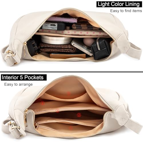 Hobo Bags for Women Foldable Vegan Leather Shoulder Handbag Slouchy Tote Crossbody Purses - color: Nude