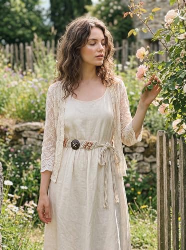 TeeYee Women's Waist Belt Adjustable Boho Style Handwoven Bohemia Tassel Rope Tie with Wooden Beads Braided Chain for Dress - color: 285white