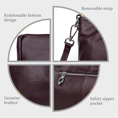 Iswee Genuine Leather Shoulder Bags Purses and Handbags for Women Satchel Designer Cross Body Hobo Medium Size Tote - color: Violet
