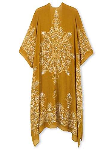 Breezy Lane Kimonos for Women Swimsuit Coverups Beach Cover Up Swimwear Cardigan Summer - color: A Mustard Print
