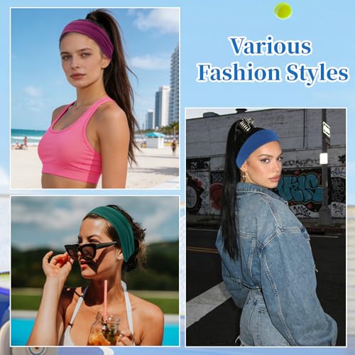 YARIEW 6Pcs Headbands Paisley Bandanas Head Bands Sweat Band Hair Wrap Headwrap Fashion Boho Wide Thick Workout Yoga Elastic Headbands Mens Cooling Running Sports Headband Sweatbands for Women and Men - color: Dark Gray, Brown, Maroon, Light Blue, Dark Gr