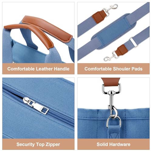 KKXIU Canvas Tote Bag for Women with Zipper and Compartments Crossbody Large Bible Messenger Purse Bag With Pockets | Canvas - color: Blue, size: Large