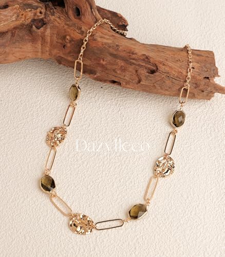 Long Gold Necklaces for Women Dainty Natural Stone Beaded Gold Necklace Mothers Day Gifts Boho Gold Costume Jewelry for Women - color: 79-Grey Crystal