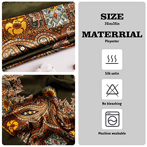 NZKNP Silk-Like Head Scarf - Women's Bandana Wraps - color: 17-dark Green Flower, size: 35"*35"