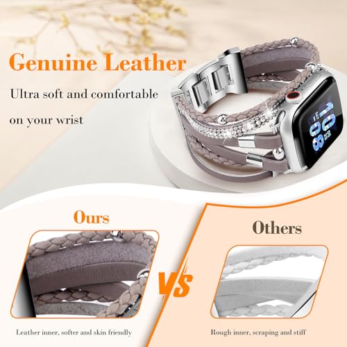 Bracelet for Apple Watch Bands 40mm Women, Boho Chic Leather Strap for Apple Watch Bands 41mm/38mm, Multilayer Wrap Band for iWatch Series 11/10(42mm) 9 SE 8 7 6 5 4 3 2 1 - color: D-Gray, size: 42(series 11/10)/41/40/38mm