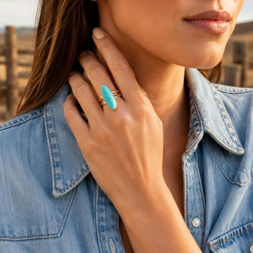 Turquoise Ring Boho Western Jewelry Chunky Thumb Statement Ring Dainty Simple Finger Open Jewelry Gift for Women Boho Dresses Accessories - color: A1:turquoise rings