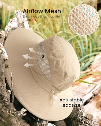 FURTALK Womens Sun Hat with Ponytail Hole Beach Hiking Summer Wide Brim UPF 50+ Outdoor Protection Foldable Bucket Hat - color: Khaki