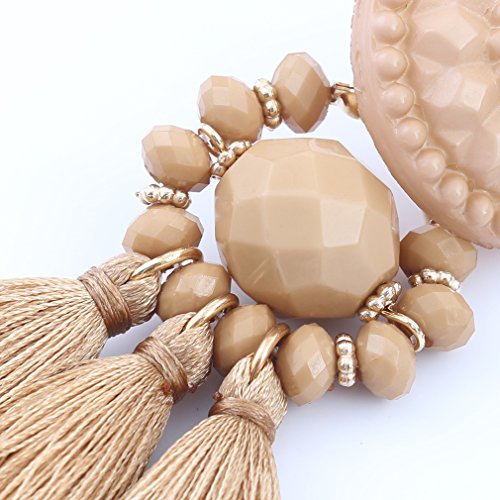 boderier Bohemian Statement Thread Tassel Chandelier Drop Dangle Earrings with Cassandra Button Stud - color: Brown