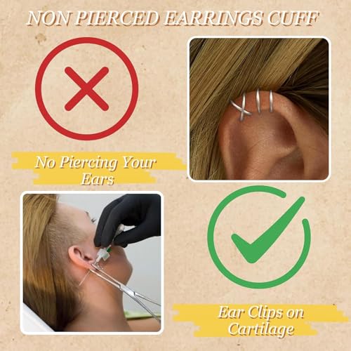 Ear Cuffs Non Piercing 14K Gold Plated Ear Cuff Earrings for Women Trendy Clip on Cartilage Earring Stacks Non Pierced Adjustable Fake Earrings Set Jewelry - color: A3:Silver Ear Cuff