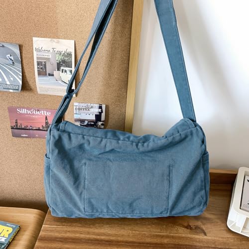 Messenger Bag for Women Men Satchel Bag Canvas Crossbody Shoulder Bag Casual Sling Bag - color: Blue