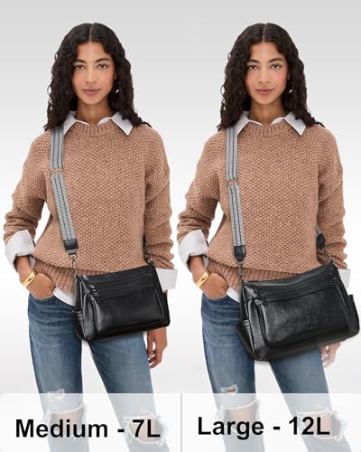 Bluome Crossbody Purses for Women, Medium Large Faux Leather Crossbody Bags Lightweight Sling Bag Shoulder Handbags - color: Black, size: Large 12L